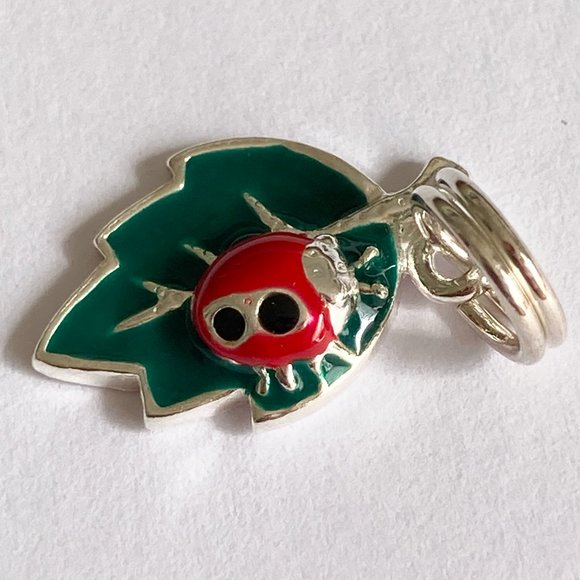 Sterling Silver Ladybug Charm 925 Enamel Red Leaf European Bead Pendant Bracelet - Picture 4 of 8